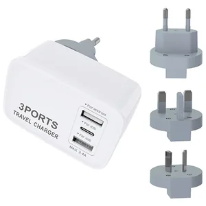 ערכת טעינה בינלאומית עם 2 שקעי הטענה USB ושקע Type-C מבית Charge-it, 4153 זיאוס