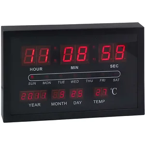 שעון קיר דיגיטלי תאריכון מד מעלות שחור, 2077 זיאוס