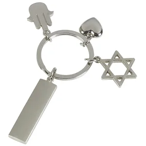 מחזיק מפתחות מתכתי "חמסה, לב, מגן דוד" עם לוחית מלבנית למיתוג, 1819 זיאוס