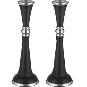 זוג פמוטי אלומיניום מהודרים - שחור וכסף 23 ס"מ, UK40203, ארט יודאיקה