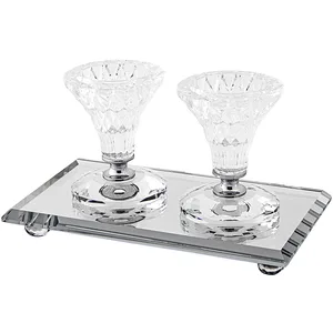 זוג פמוטי קריסטל מהודרים 8 ס"מ עם מגש מהודר 18X1, UK55805, ארט יודאיקה