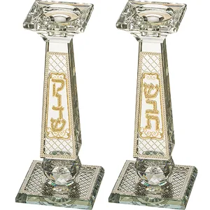 זוג פמוטי קריסטל מהודרים עם פלקטה "עיטורים" 20 ס"מ, UK49837, ארט יודאיקה