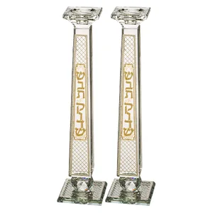 זוג פמוטי קריסטל מהודרים עם פלקטה "עיטורים" 33.5 ס, UK49836, ארט יודאיקה