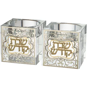 זוג פמוטי קריסטל מרובע עם פלקטה "עיטור" 5 ס"מ, UK42623, ארט יודאיקה