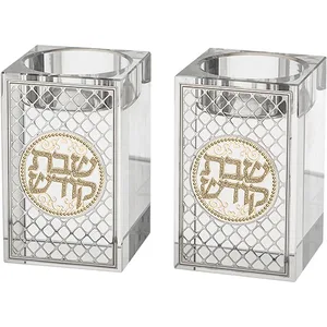 זוג פמוטי קריסטל מרובע עם פלקטה "עיטור" 8 ס"מ, UK49203, ארט יודאיקה