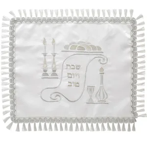 כיסוי חלה לבן מסטן מהודר 52x42 ס"מ, UK67029, ארט יודאיקה