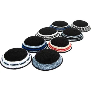 כיפה סרוגה דגמים מעורבים - רקע שחור - 18 ס"מ - 24 יח, UK11231, ארט יודאיקה