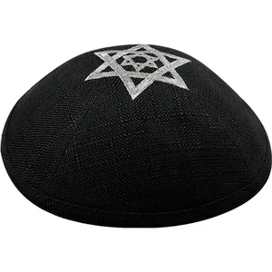כיפה פשתן עם רקמה 19 ס"מ, UK18106, ארט יודאיקה