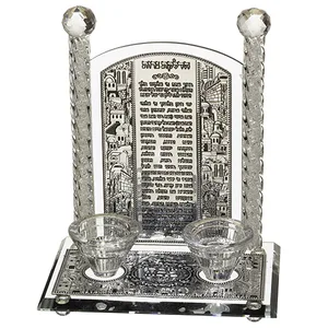 פמוטי קריסטל עם פלקטה הדלקת נרות "ירושלים" 24, UK45605, ארט יודאיקה