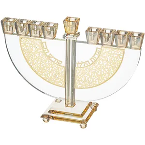 חנוכיה קריסטל עם פלקטה זהב 24X31 ס"מ, UK81740, ארט יודאיקה