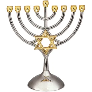 חנוכייה מתכת קנים זהב עם מגן דוד 18X16 ס"מ, UK45338, ארט יודאיקה