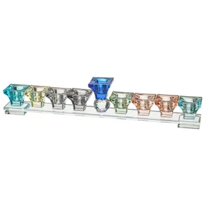 חנוכייה קריסטל מהודרת - צבעוני 37x6 ס"מ, UK42157, ארט יודאיקה