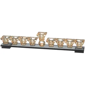 חנוכייה קריסטל מהודרת זהב עם שחור 38X7 ס"מ, UK80479, ארט יודאיקה
