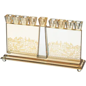 חנוכייה קריסטל מהודרת עם פלקטה 17X30 ס"מ, UK80563, ארט יודאיקה