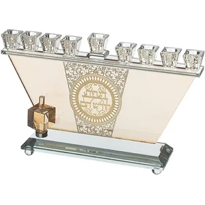 חנוכייה קריסטל מהודרת עם פלקטה 19X33 ס"מ, UK41979, ארט יודאיקה