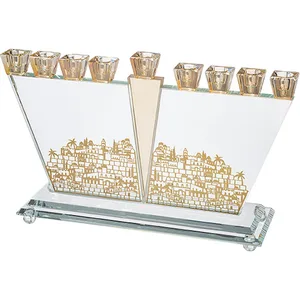 חנוכייה קריסטל מהודרת עם פלקטה 22X34 ס"מ, UK41981, ארט יודאיקה