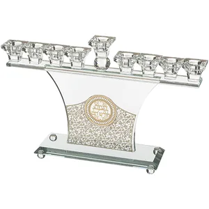 חנוכייה קריסטל מהודרת עם פלקטה 36X22 ס"מ, UK41995, ארט יודאיקה
