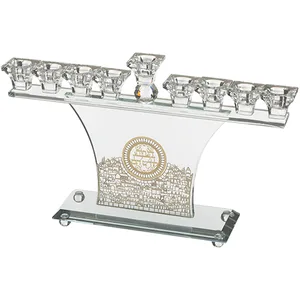חנוכייה קריסטל מהודרת עם פלקטה 36X22 ס"מ, UK41996, ארט יודאיקה