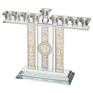 חנוכייה קריסטל מהודרת עם פלקטה 36X37 ס"מ, UK41984, ארט יודאיקה