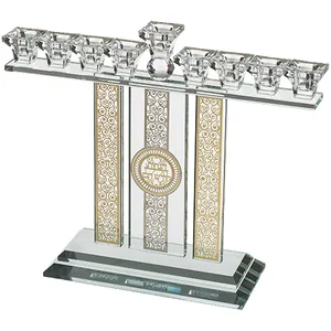 חנוכייה קריסטל מהודרת עם פלקטה 36X37 ס"מ, UK41985, ארט יודאיקה