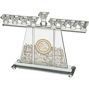 חנוכייה קריסטל מהודרת עם פלקטה 36X37 ס"מ, UK41986, ארט יודאיקה