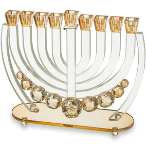 חנוכייה קריסטל עם כדורים זהב 25 ס"מ, UK81784, ארט יודאיקה