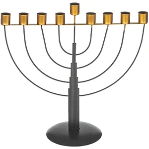 חנוכיית חוטים חצי עגול לשמן - שחור 33 ס"מ, UK42830, ארט יודאיקה