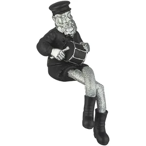 חסיד יושב מפולירייזן שחור עם רגלי בד כסף 25 ס"מ מנגן בתוף, UK42169, ארט יודאיקה
