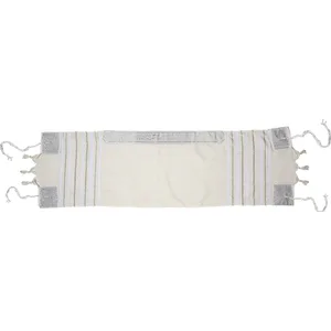 טלית קטן אקרילן 105x30 ס"מ פסים לבן וכסף, UK66383, ארט יודאיקה